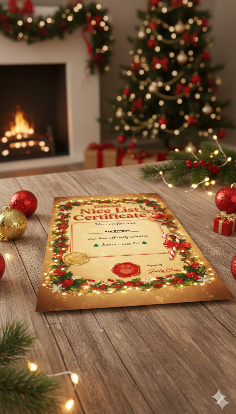 Personalized Nice List Certificate from Santa | Official North Pole Award