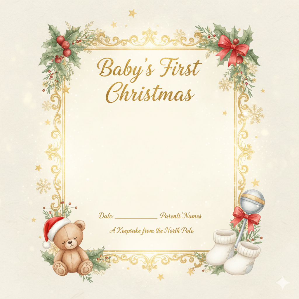 Baby’s First Christmas Certificate  | Personalized Keepsake | Digital & Printed